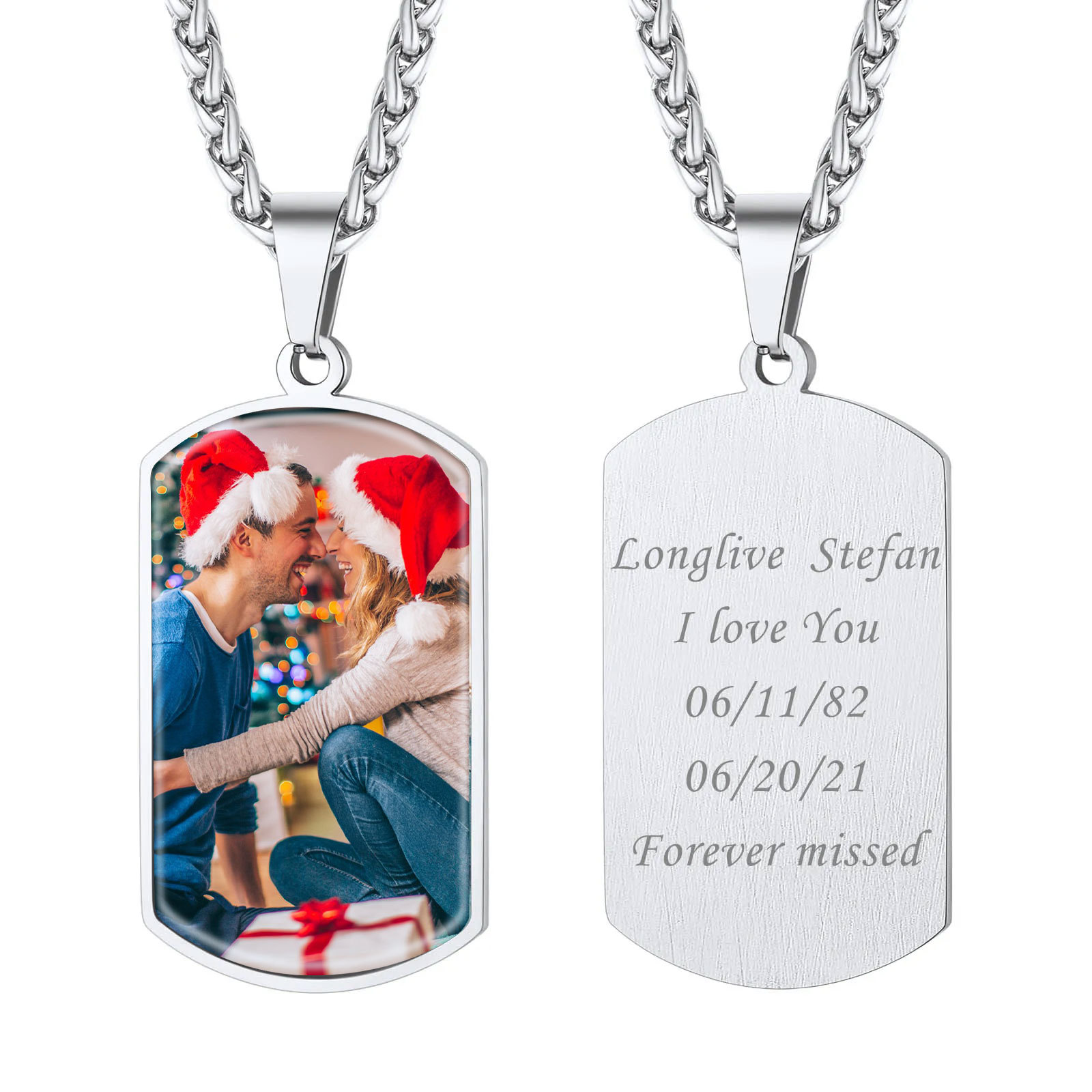 Customized Photo Engraved Dog Tag Necklace silver