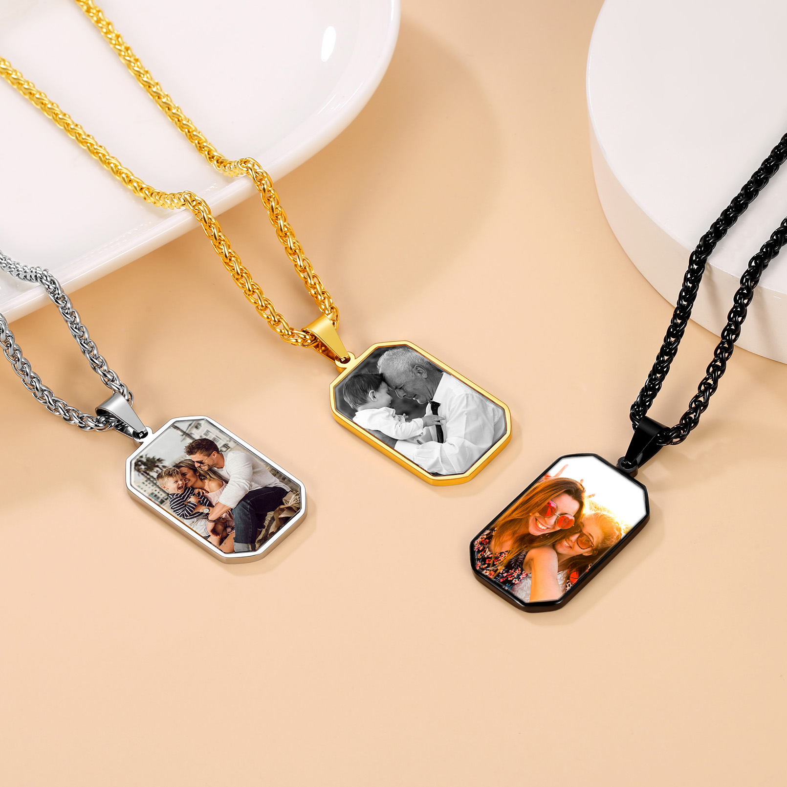 Customized Octagon Dog Tag Picture Necklace