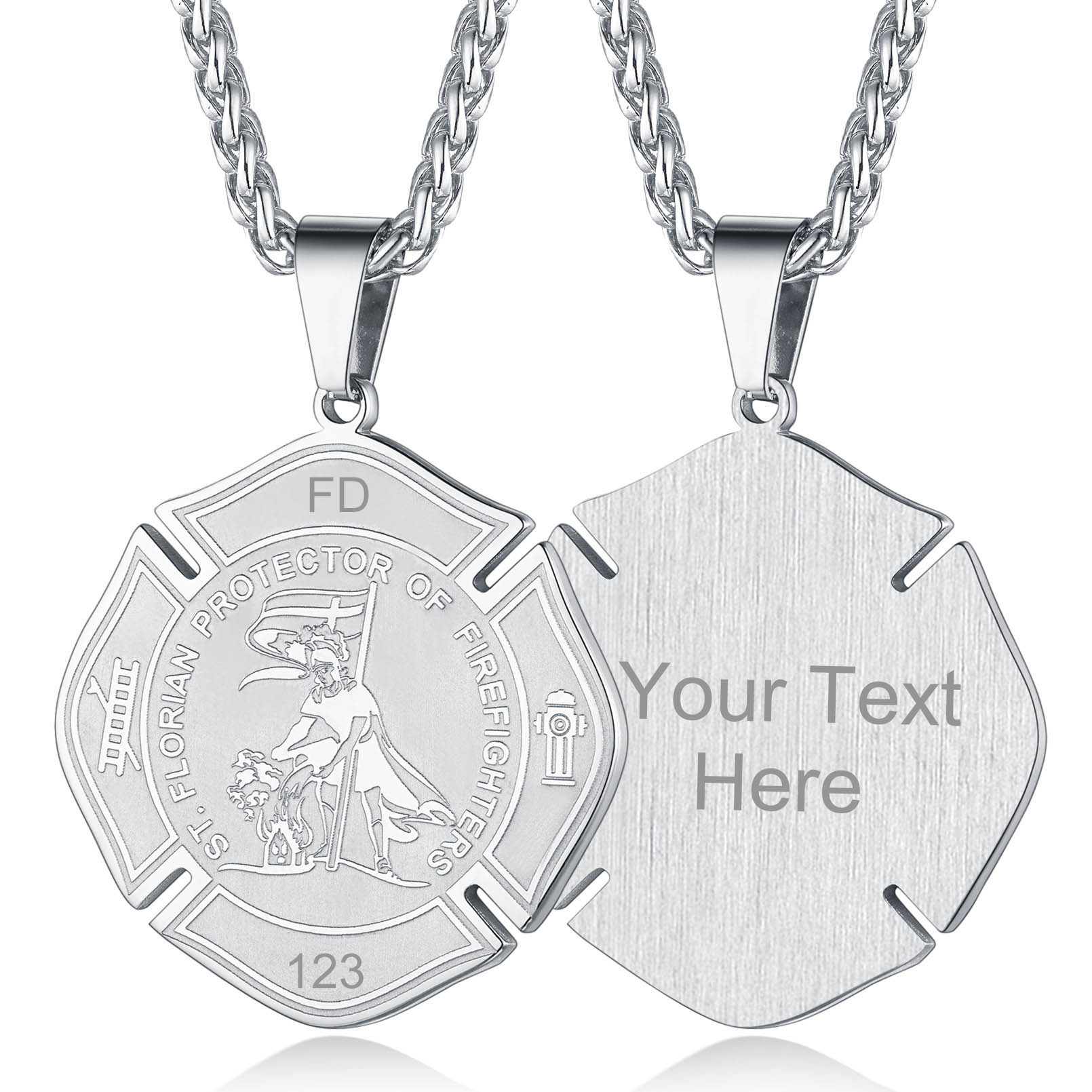Engraved Medal Pendant Necklace For Men silver
