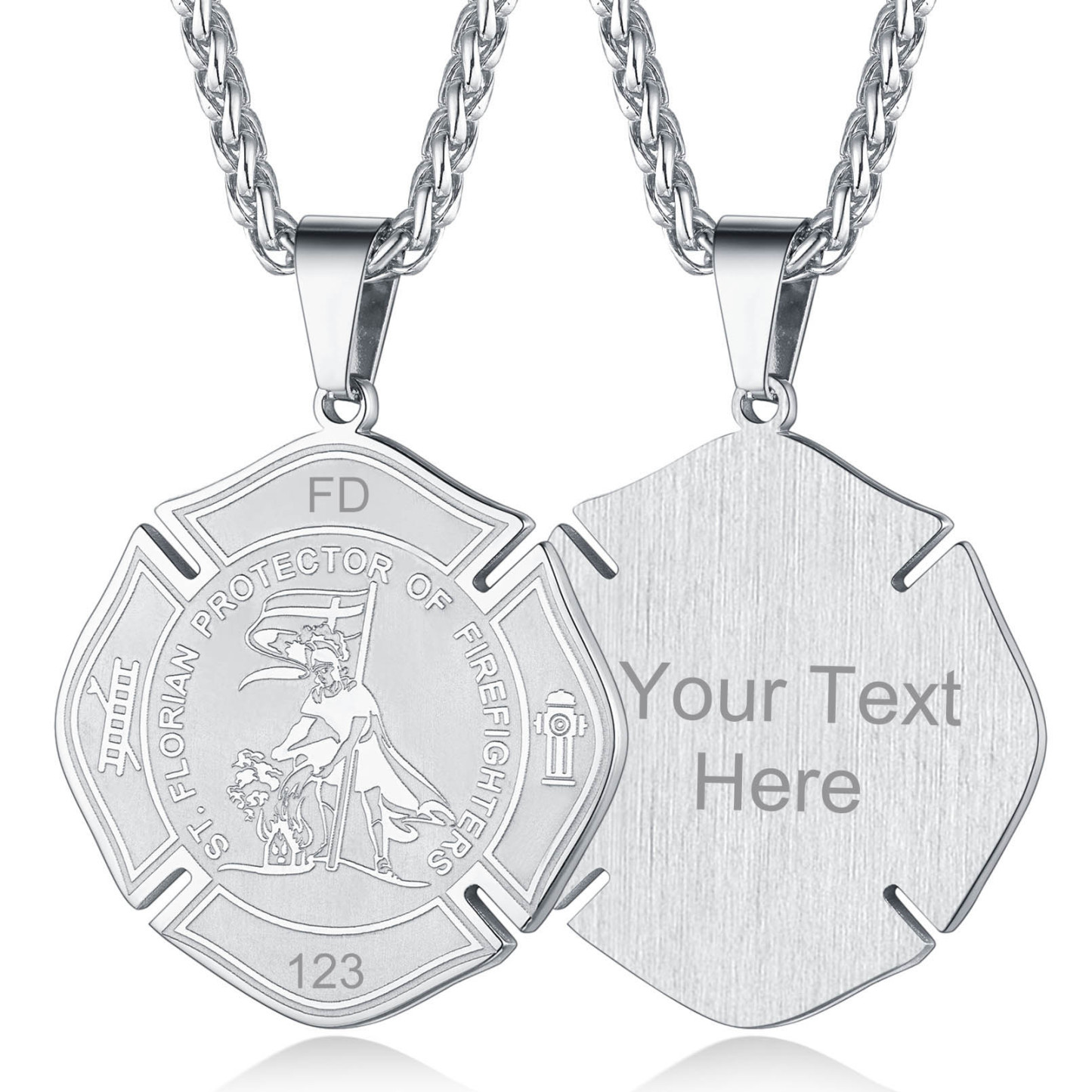 Engraved Medal Pendant Necklace For Men silver