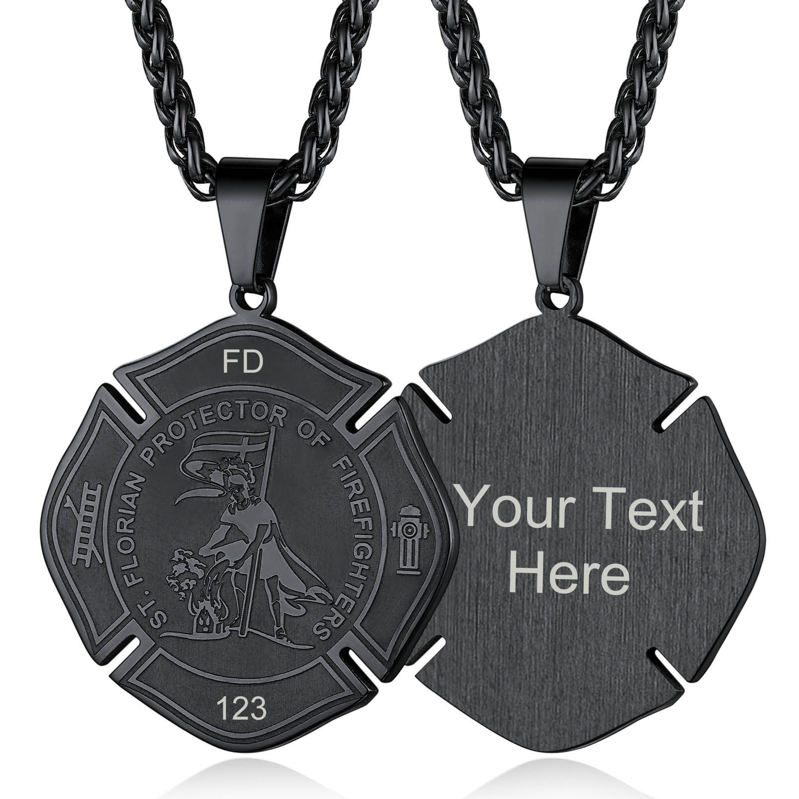 Engraved Medal Pendant Necklace For Men black