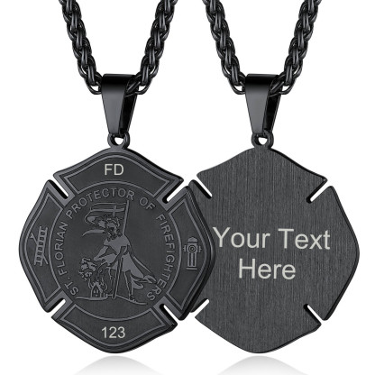 Engraved Medal Pendant Necklace For Men black