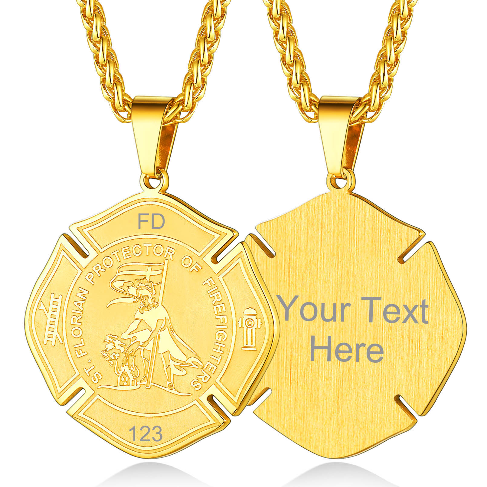 Engraved Medal Pendant Necklace For Men gold