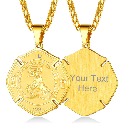 Engraved Medal Pendant Necklace For Men gold