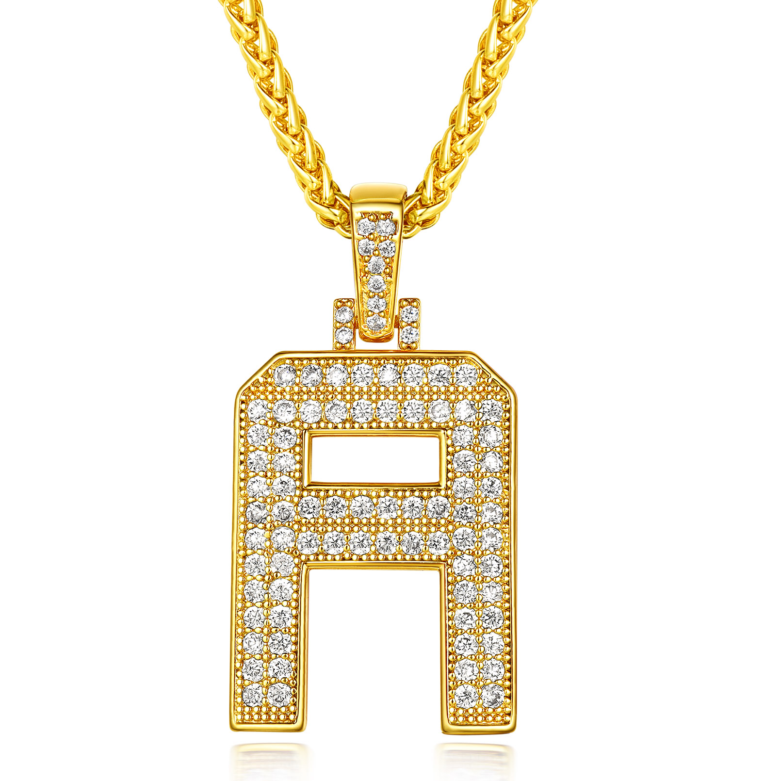 Classic Initial Letter A-Z Pendant Necklace with Full Cubic Zirconia A