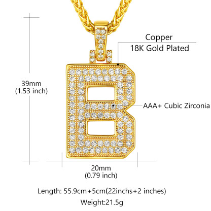 Classic Initial Letter A-Z Pendant Necklace with Full Cubic Zirconia Size