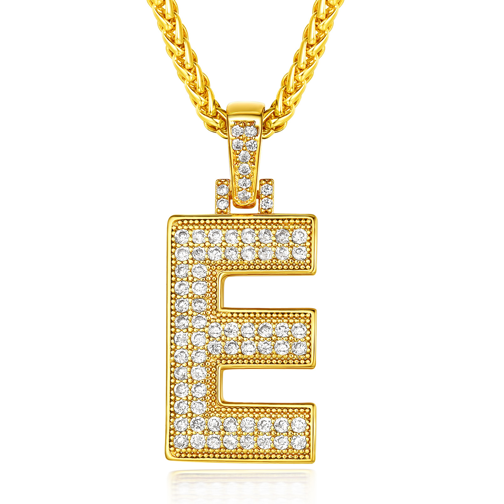 Classic Initial Letter A-Z Pendant Necklace with Full Cubic Zirconia E