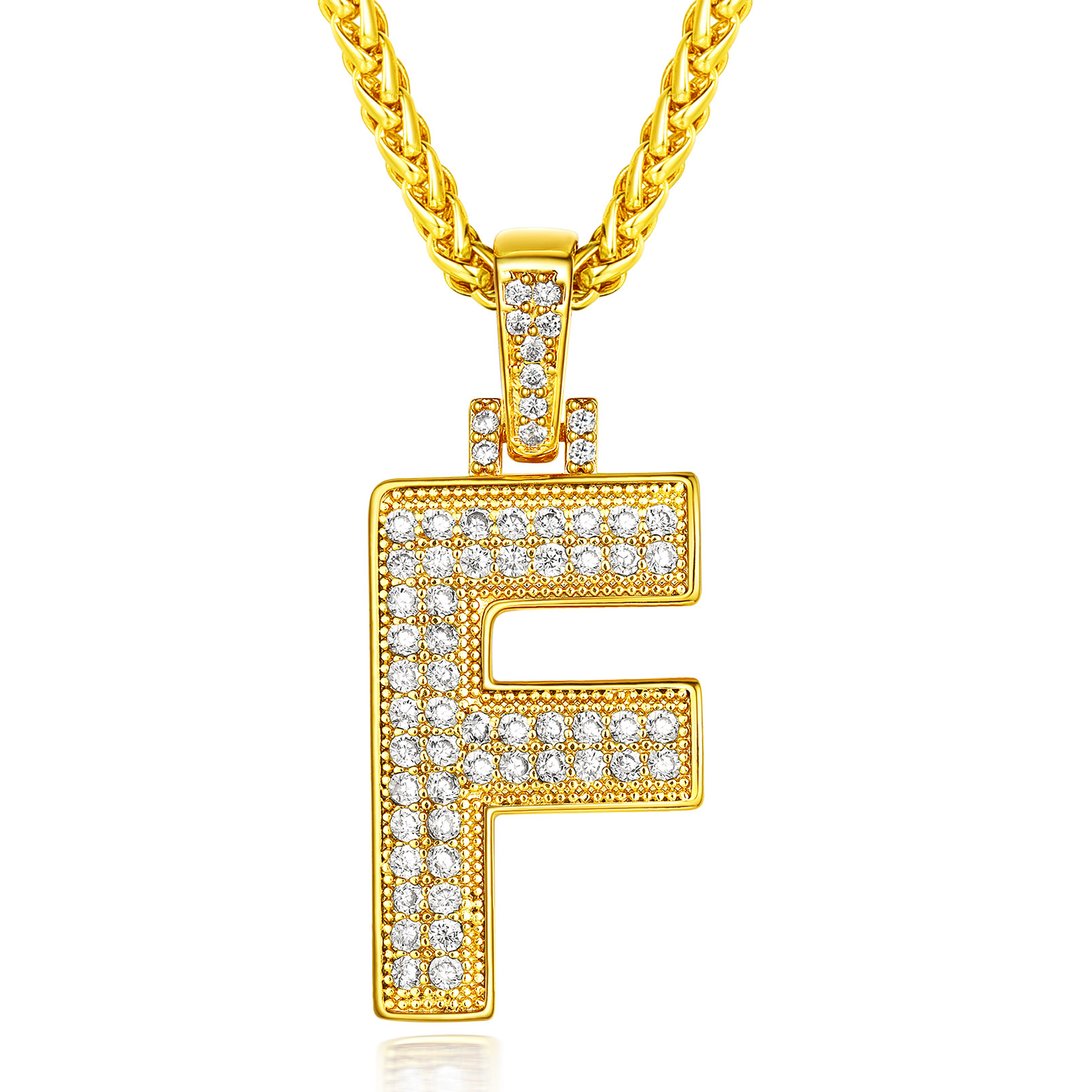 Classic Initial Letter A-Z Pendant Necklace with Full Cubic Zirconia F