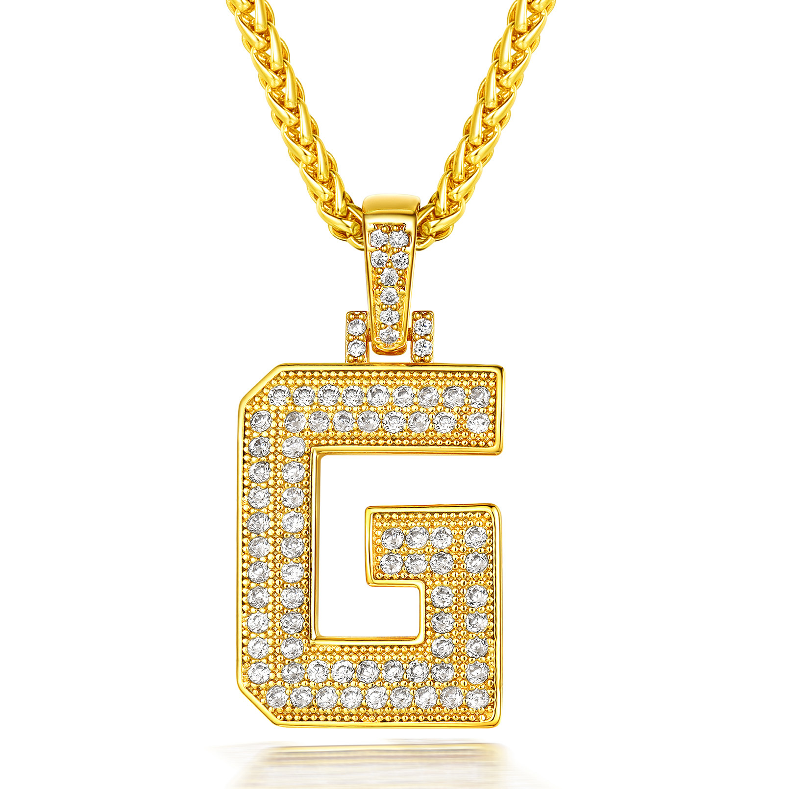 Classic Initial Letter A-Z Pendant Necklace with Full Cubic Zirconia G