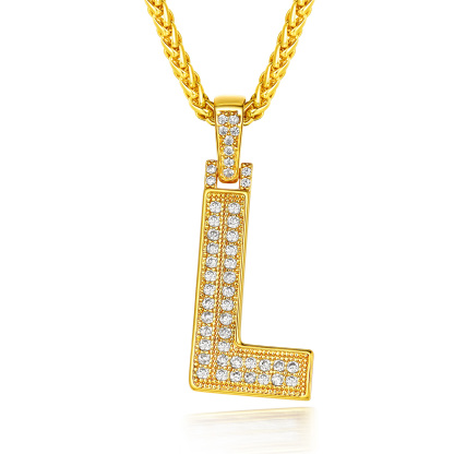 Classic Initial Letter A-Z Pendant Necklace with Full Cubic Zirconia L