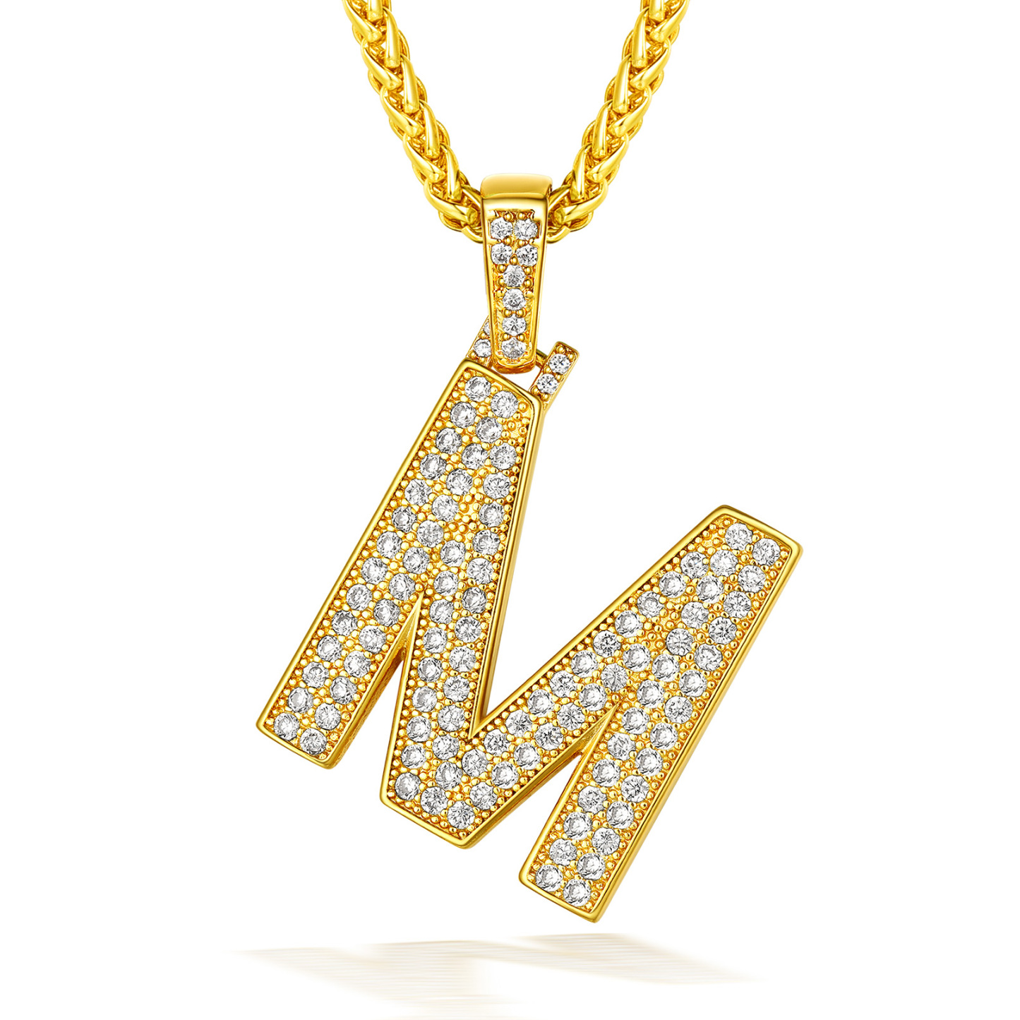 Classic Initial Letter A-Z Pendant Necklace with Full Cubic Zirconia M