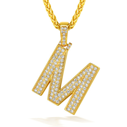 Classic Initial Letter A-Z Pendant Necklace with Full Cubic Zirconia M