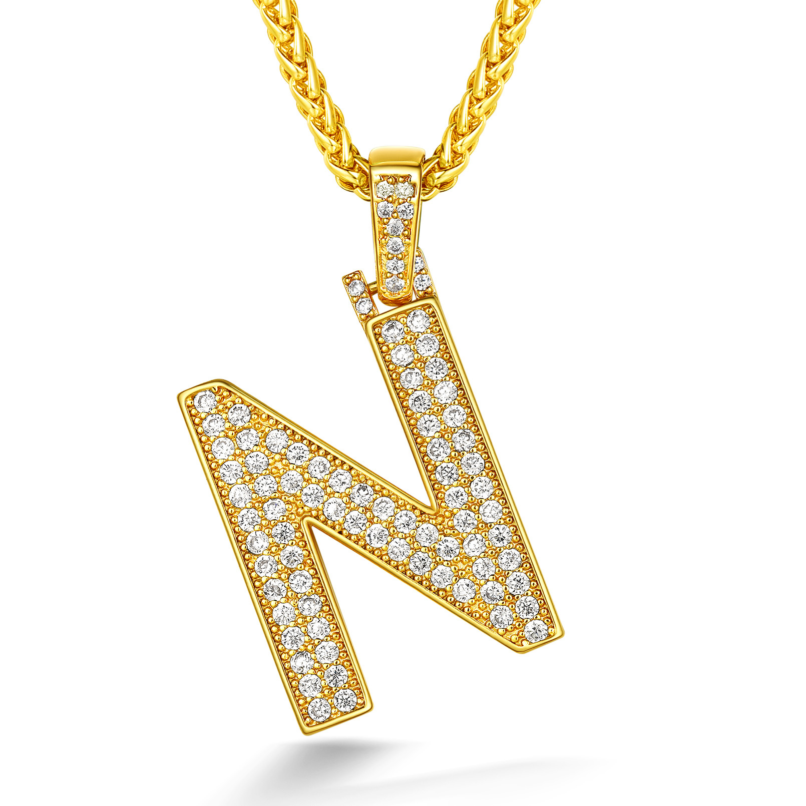 Classic Initial Letter A-Z Pendant Necklace with Full Cubic Zirconia