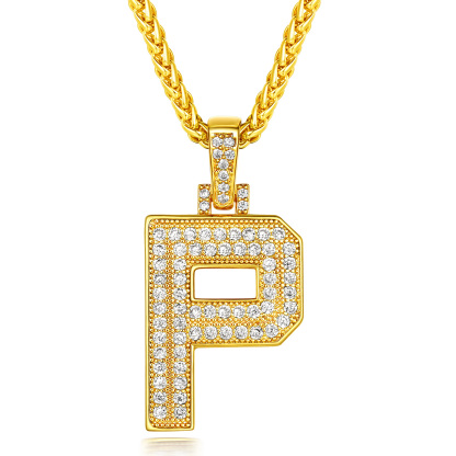 Classic Initial Letter A-Z Pendant Necklace with Full Cubic Zirconia P