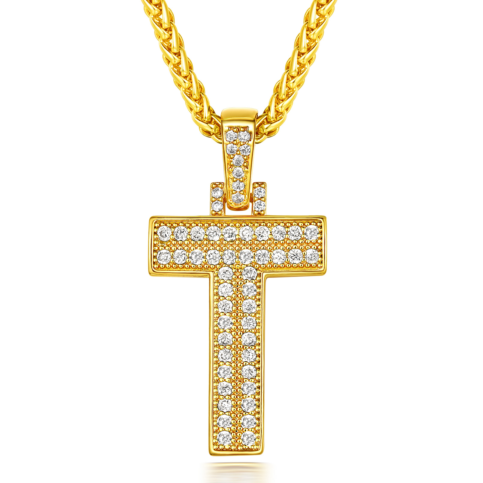 Classic Initial Letter A-Z Pendant Necklace with Full Cubic Zirconia T