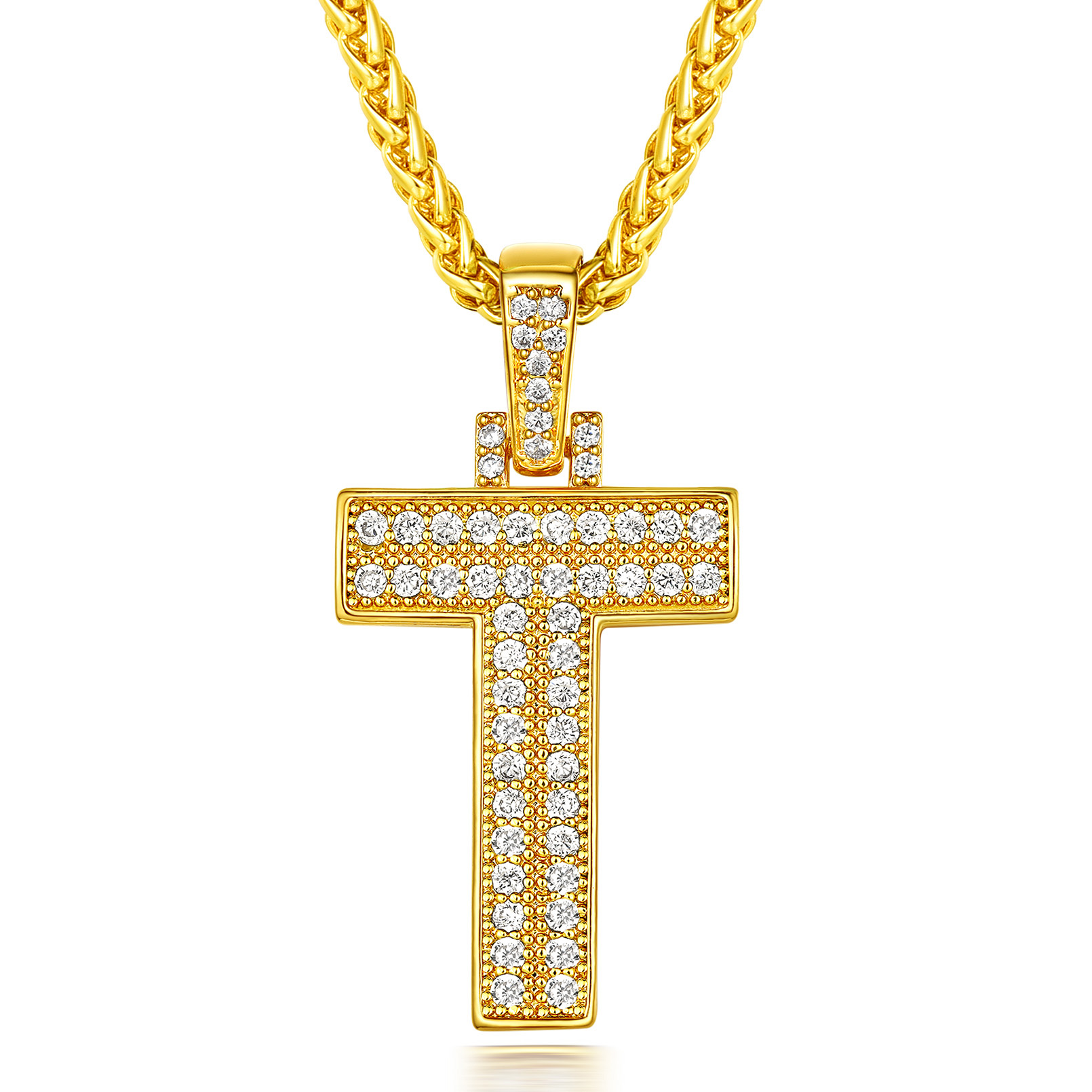 Classic Initial Letter A-Z Pendant Necklace with Full Cubic Zirconia T