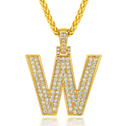 Classic Initial Letter A-Z Pendant Necklace with Full Cubic Zirconia