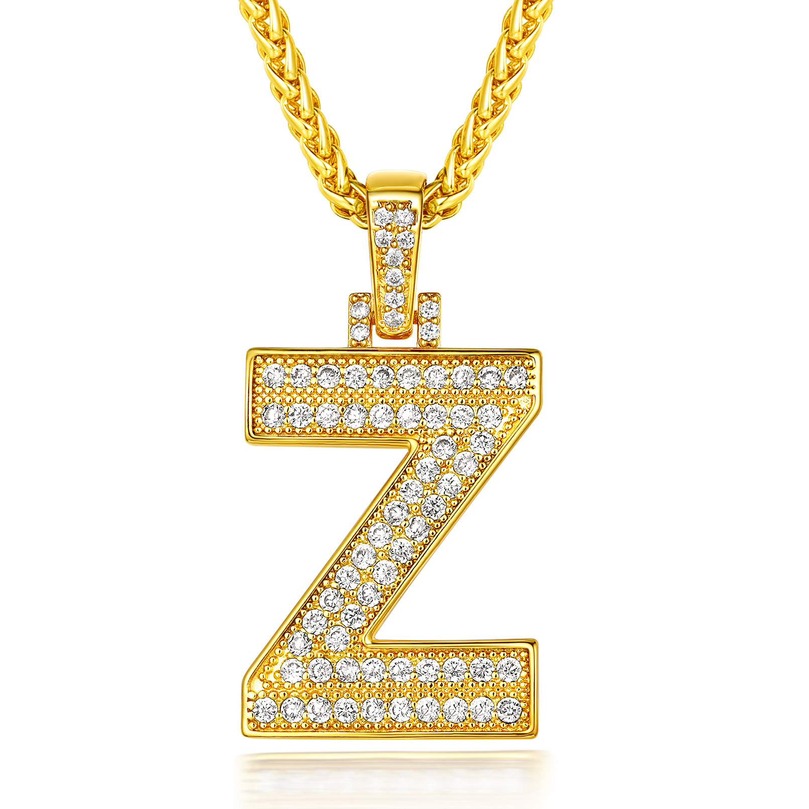 Classic Initial Letter A-Z Pendant Necklace with Full Cubic Zirconia Z