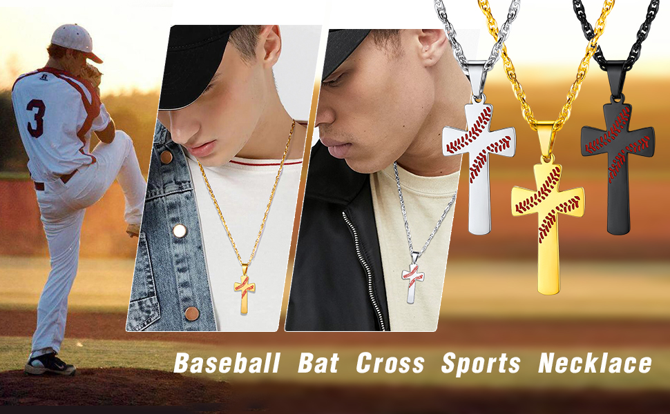 Personalized Engraved Baseball Cross Necklace for 