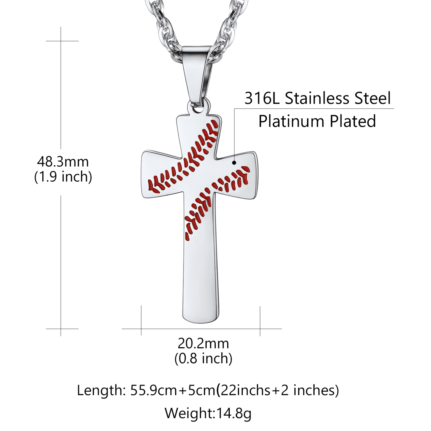 Personalized Engraved Baseball Cross Sports Necklace for Men size
