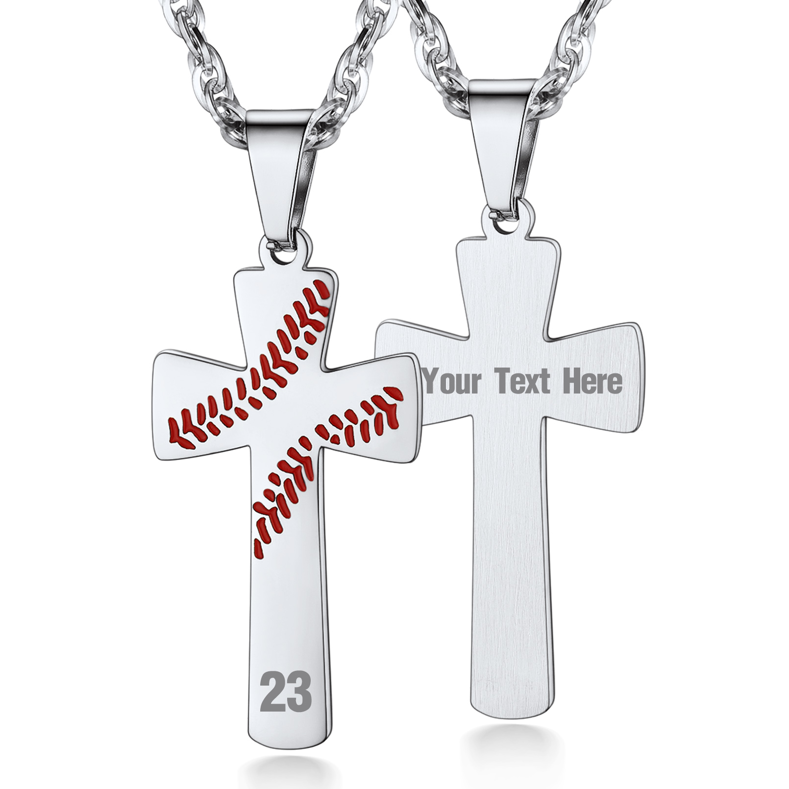 Personalized Engraved Baseball Cross Necklace for Men silver