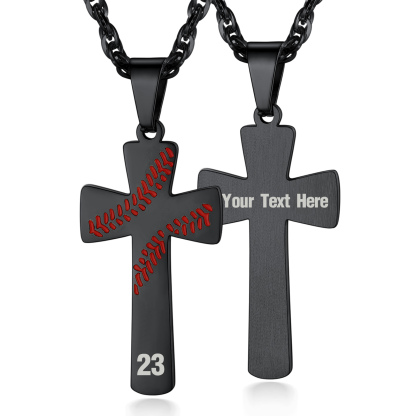 Personalized Engraved Baseball Cross Sports Necklace for Men black