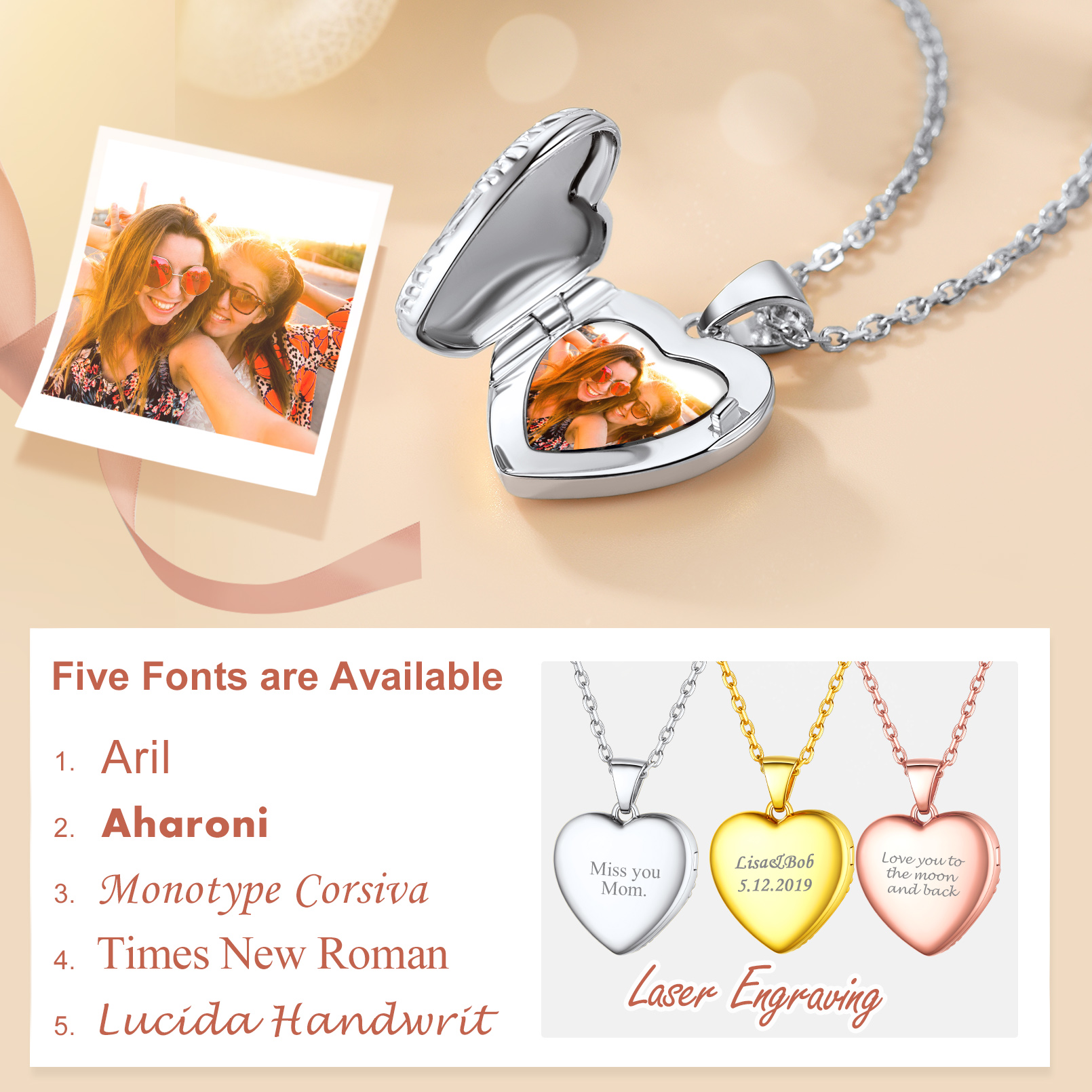 Custom Photo Locket Pendant Birthstone Necklace for Women engraved