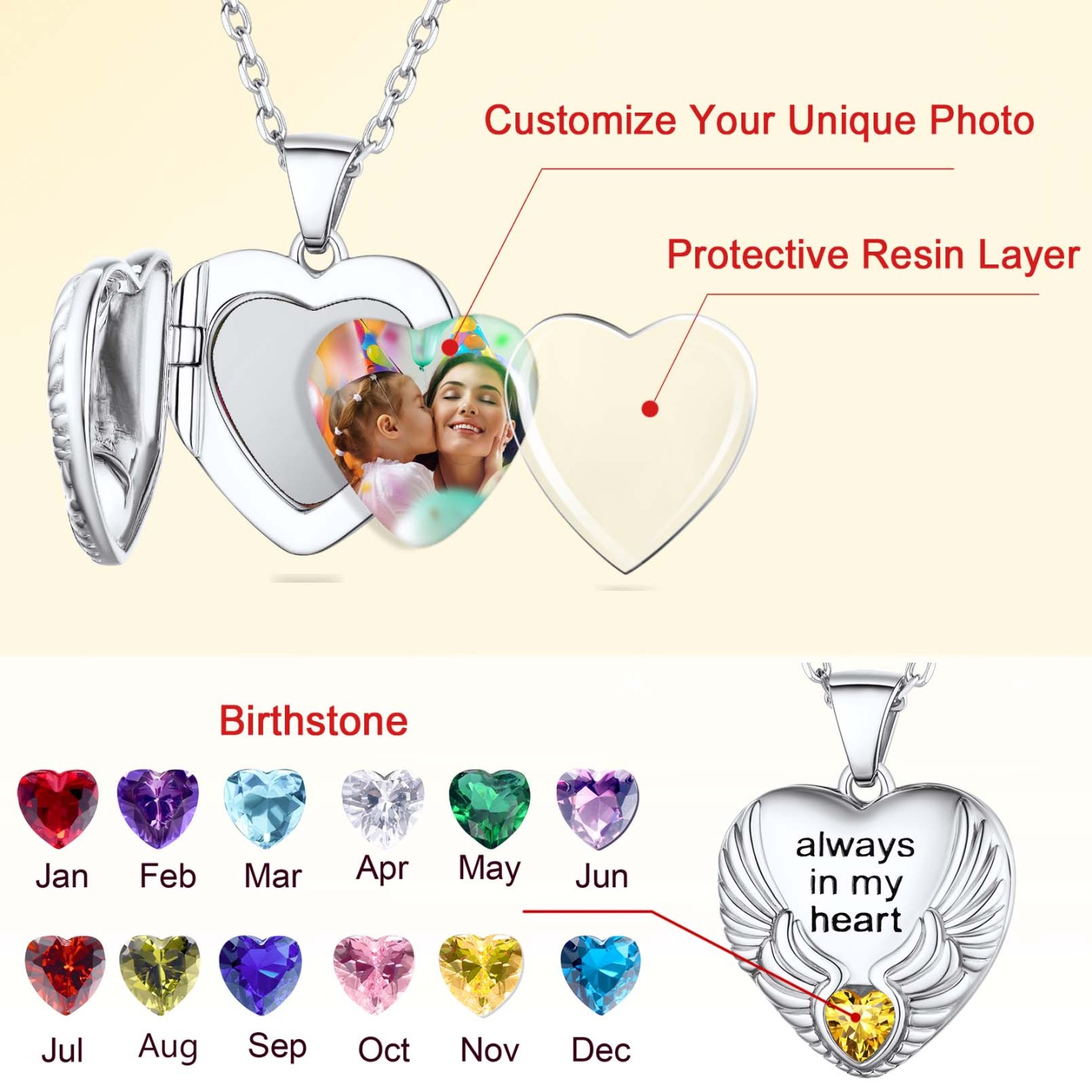 Photo Birthstone Necklace for Women