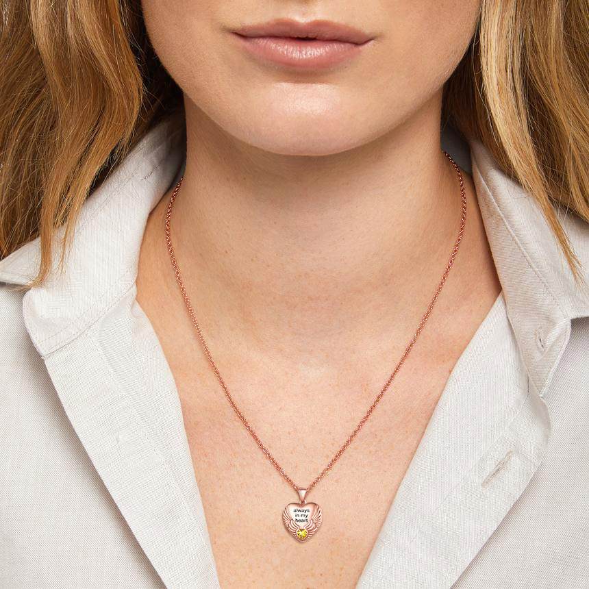 Custom Photo Locket Pendant Birthstone Necklace for Women model rose gold