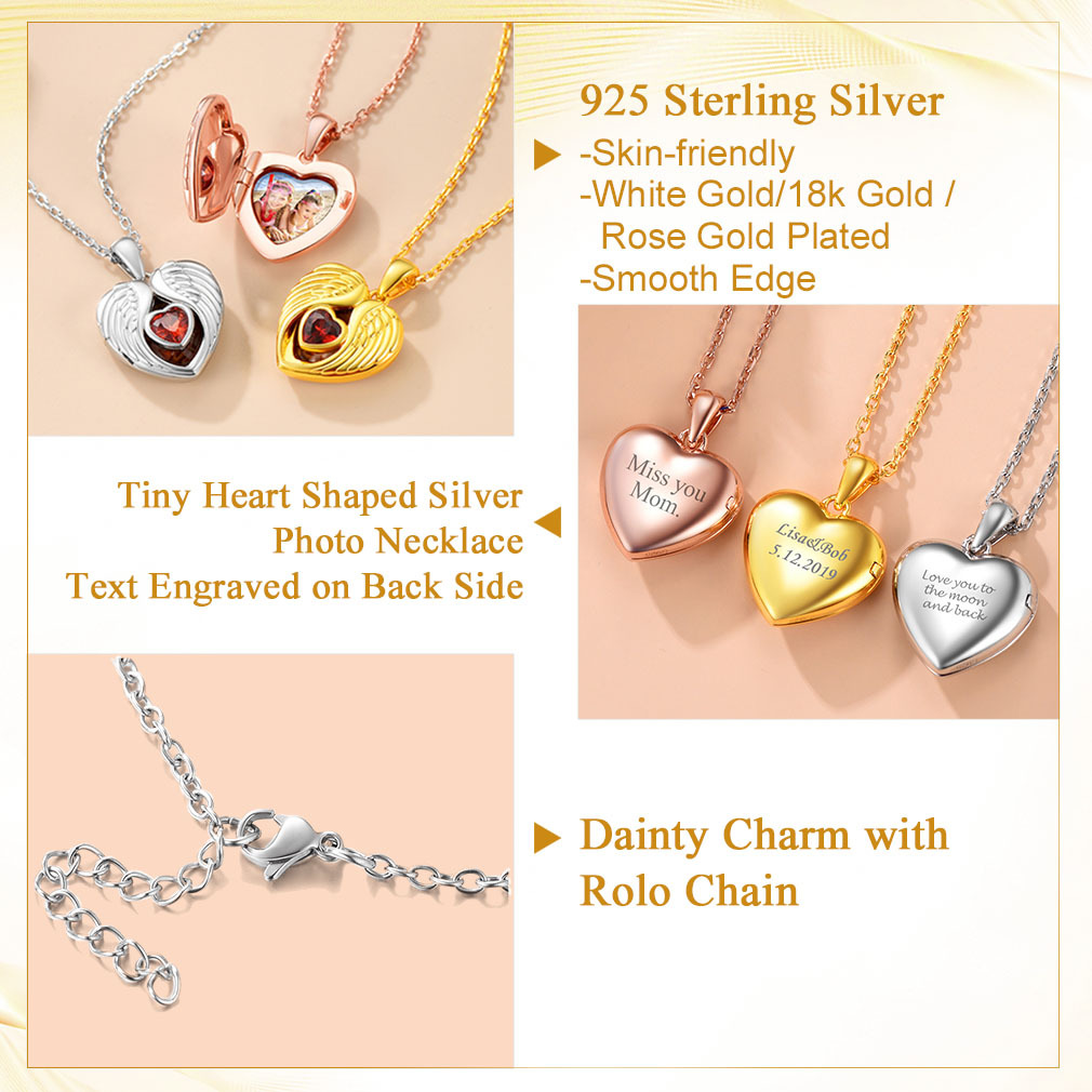 Photo Locket Pendant Birthstone Necklace for Women