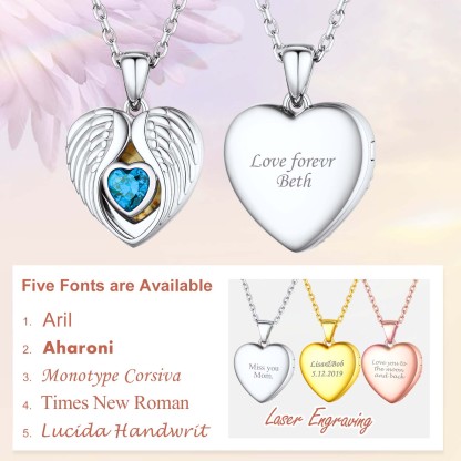 Personalized Photo Locket Pendant Birthstone Necklace for Women engraved