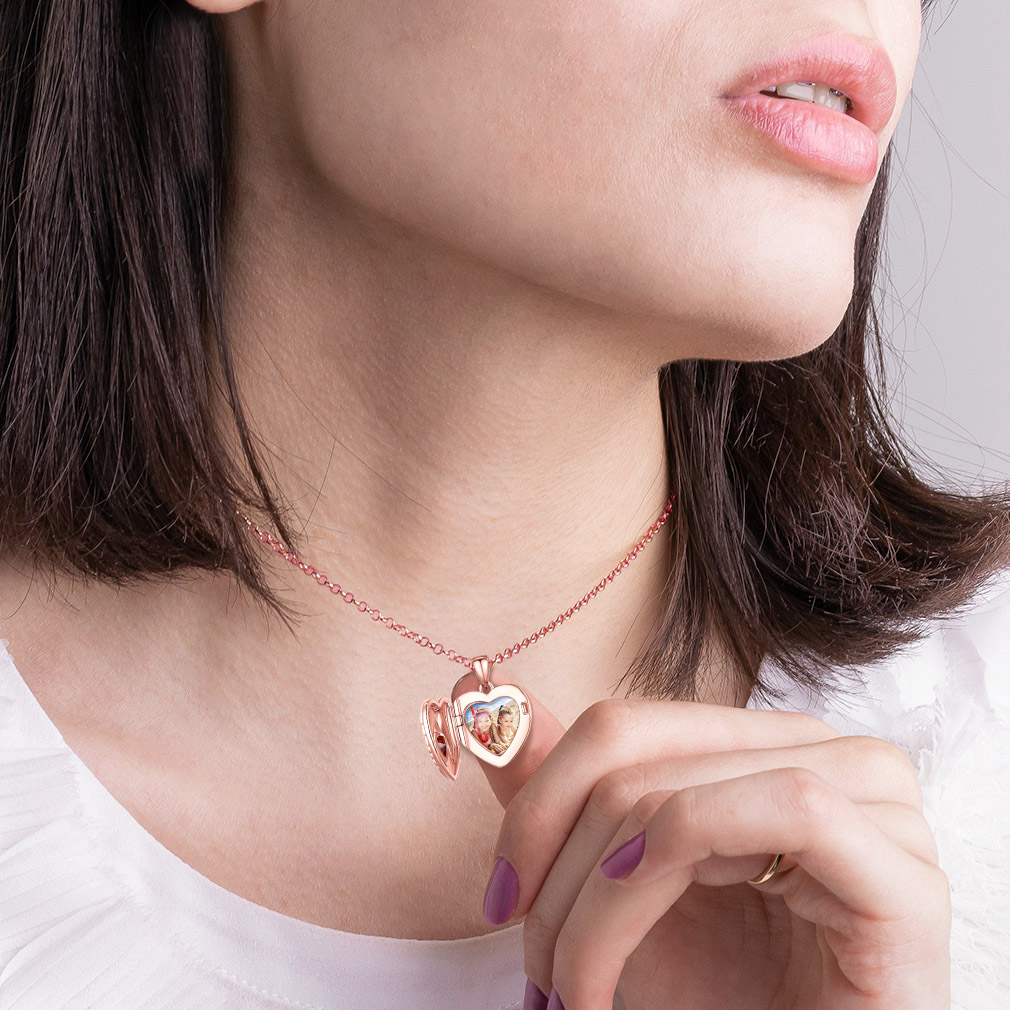 Personalized Photo Locket Birthstone Necklace for Women model
