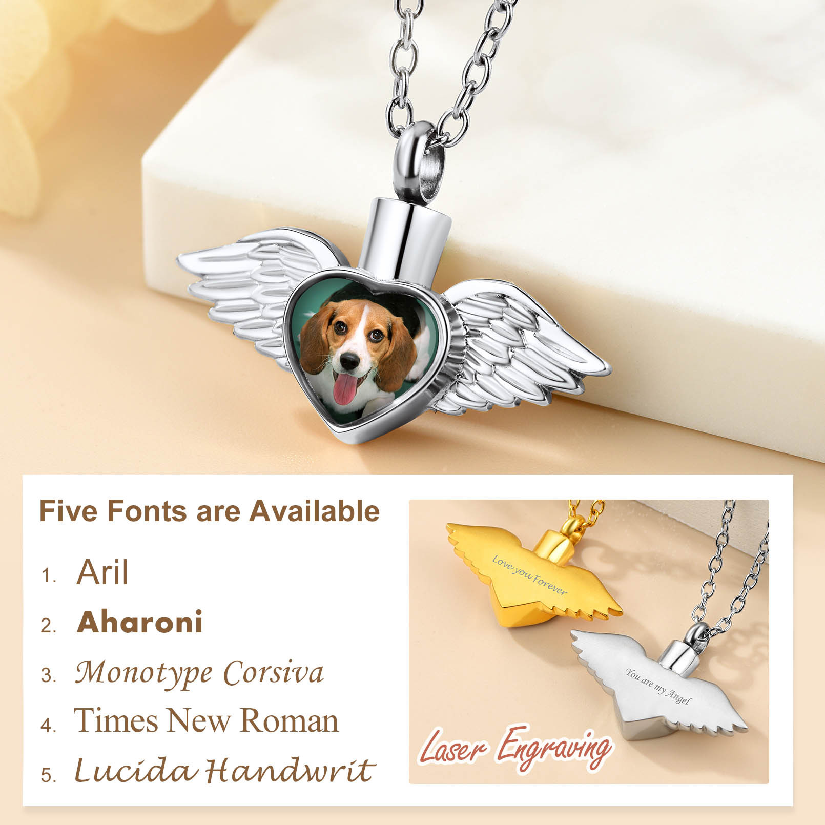 Personalized Angel Wings Urn Necklace for Ashes with Photo fonts