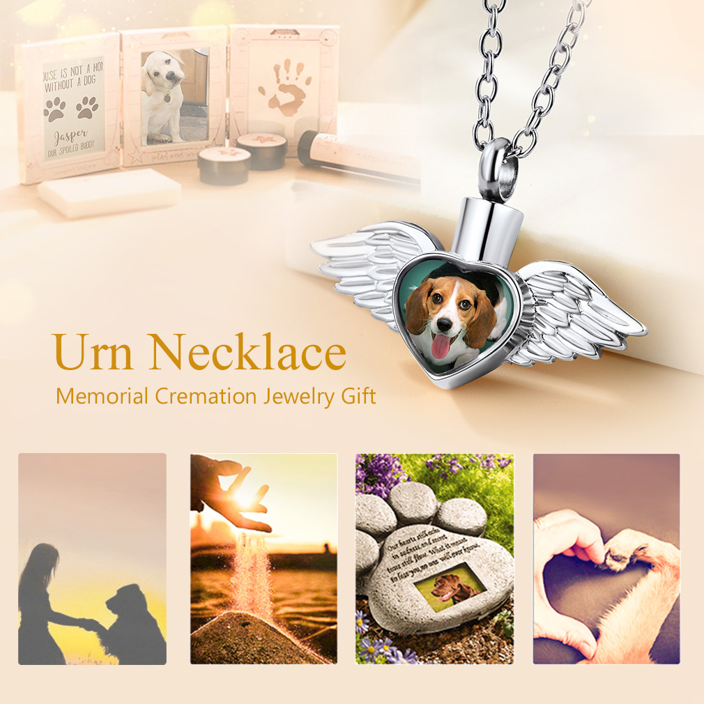 Personalized Angel Wings Urn Necklace for Ashes with Photo gift