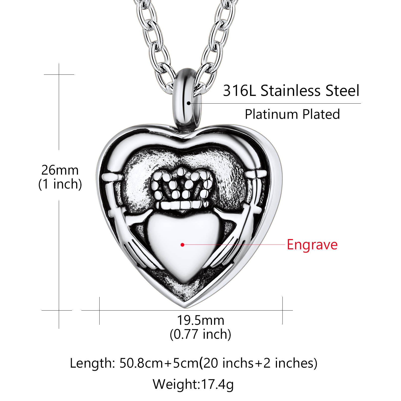 Personalised Photo Urn Necklace for Ashes size