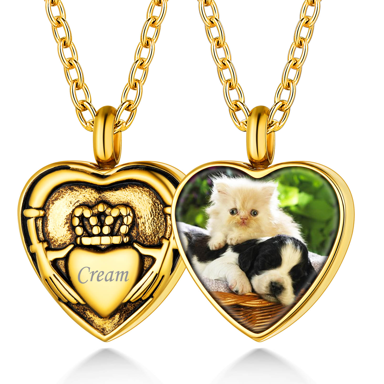 Personalised Photo Urn Necklace for Ashes gold