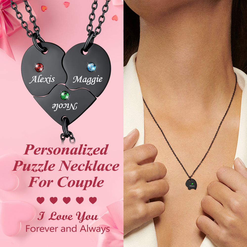 Personalized Birthstone Name Puzzle Necklace For Family for Mom