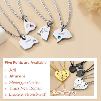 Personalized Name Birthstone Matching BFF Puzzle Heart Pendant Necklace engraved