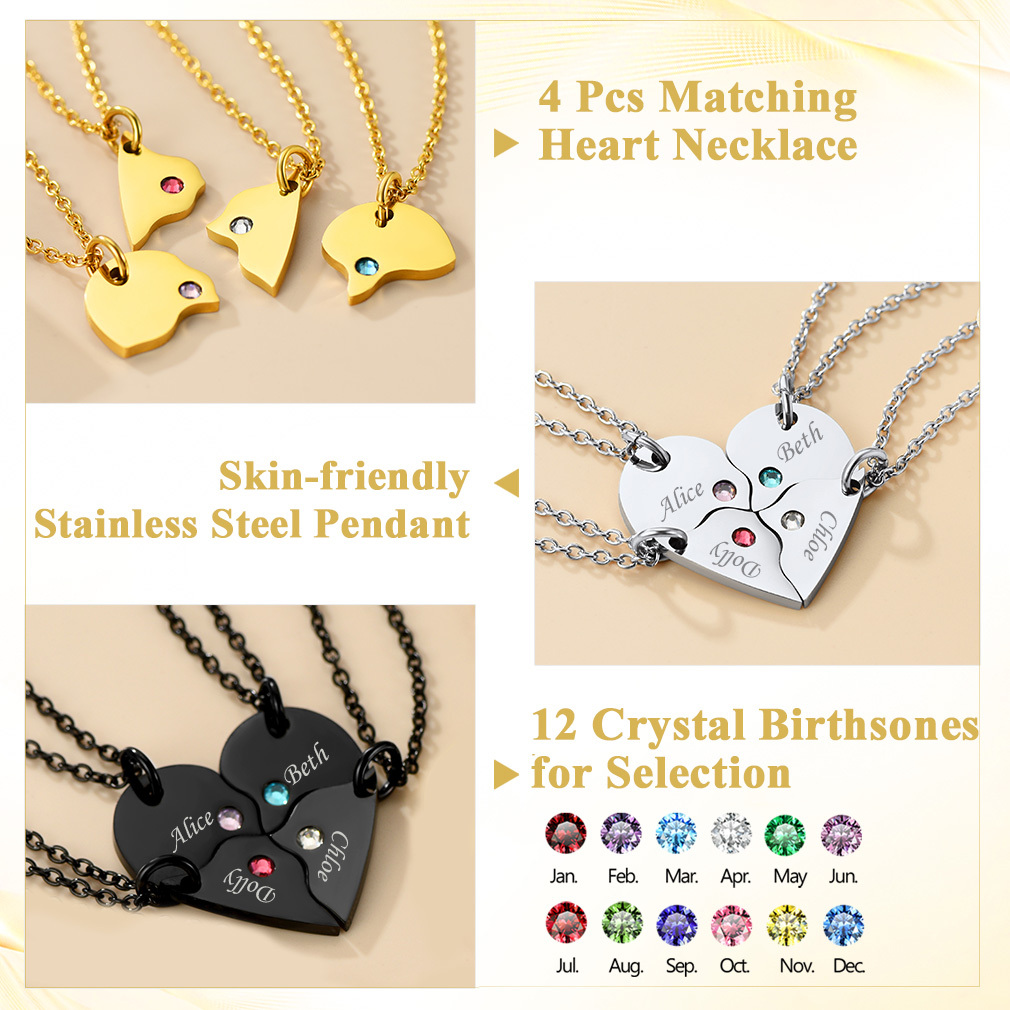 Personalized Birthstone Heart Puzzle Name Necklace for Mom Family detail