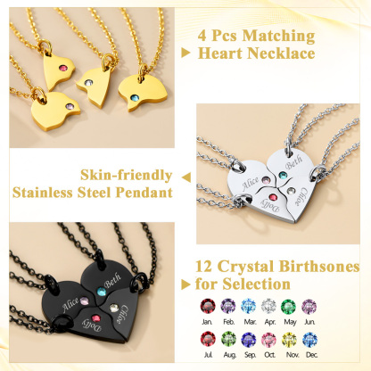 Personalized Birthstone Heart Puzzle Name Necklace for Mom Family detail