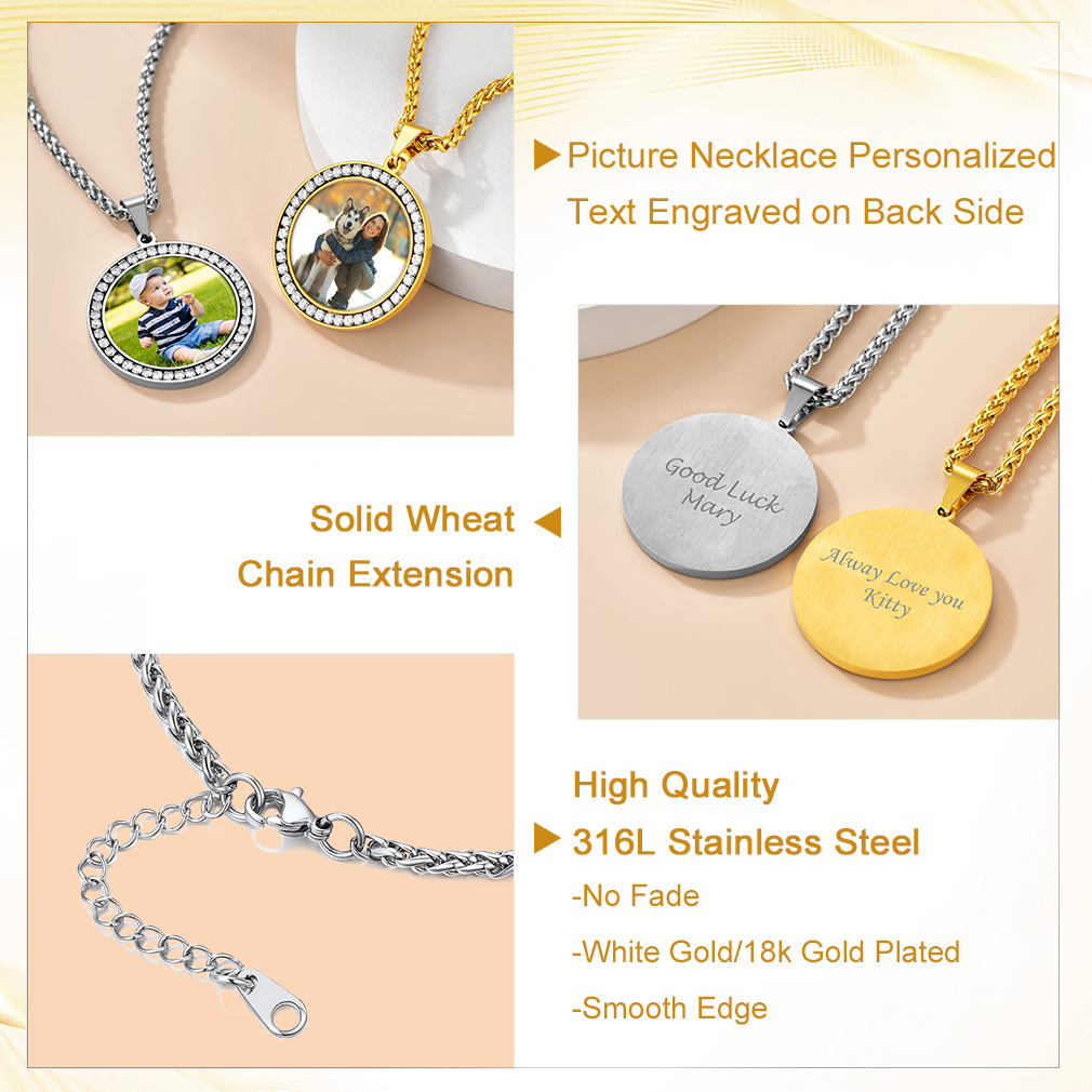 Custom Photo Round Necklace for Men Women detail
