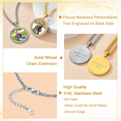 Custom Photo Round Necklace for Men Women detail