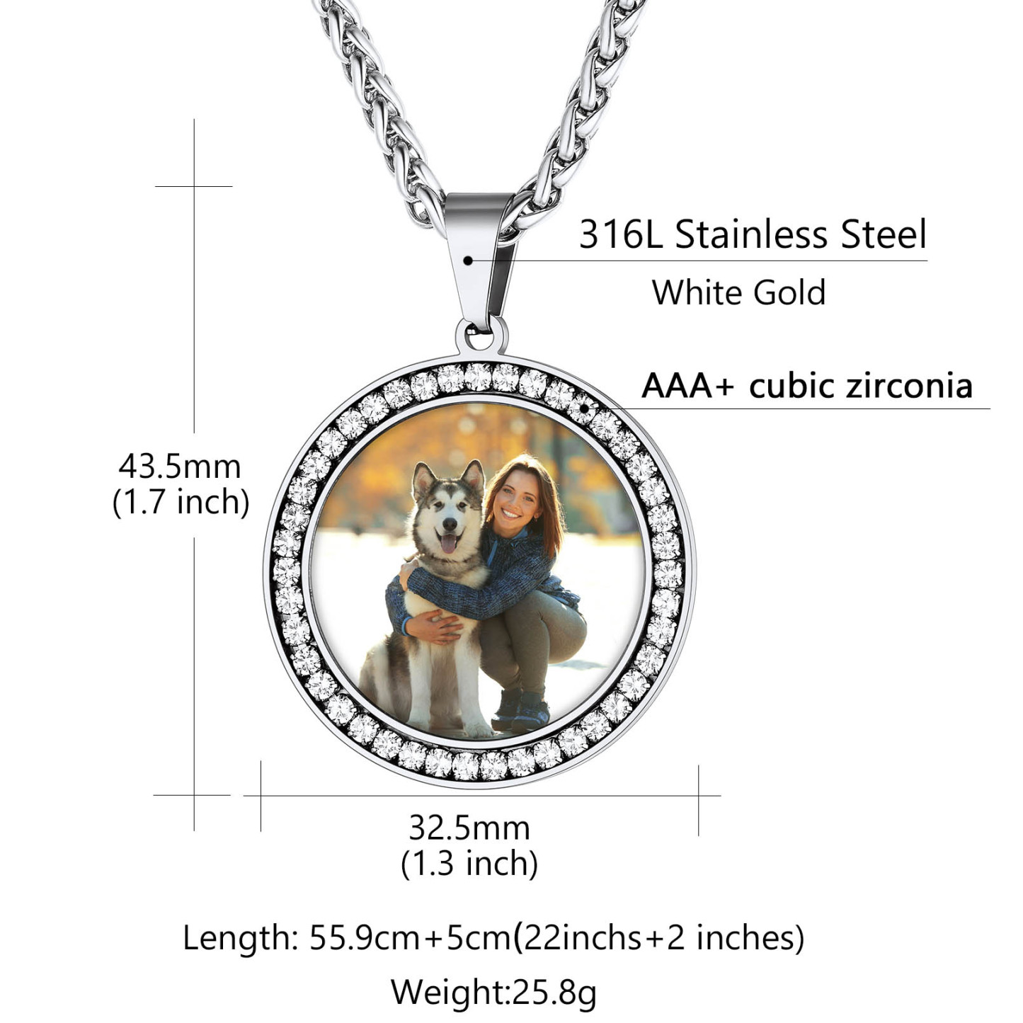 Custom Photo Round Pendant Necklace for Men Women size