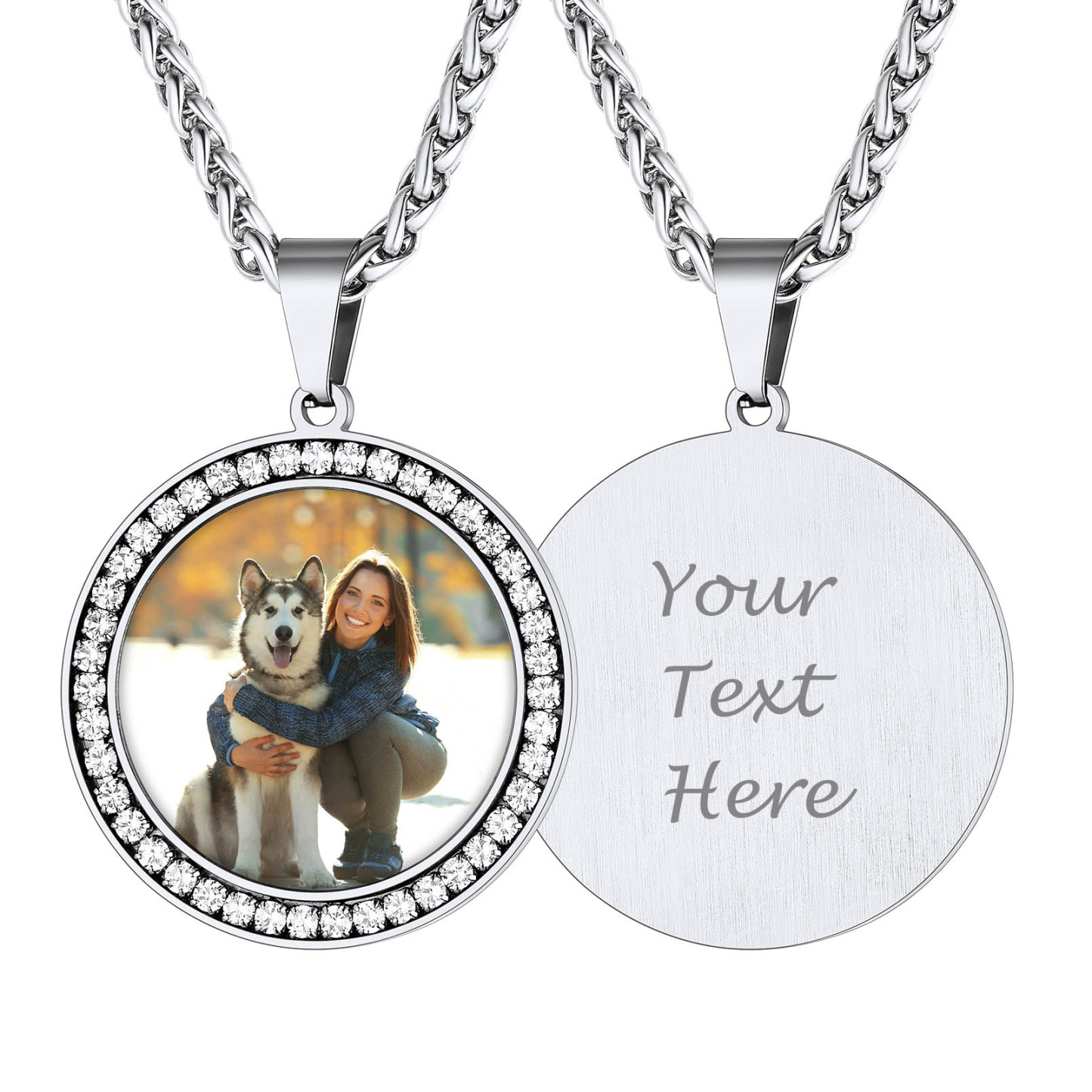 Custom Photo Round Pendant Necklace for Men Women silver