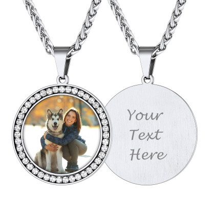 Custom Photo Round Pendant Necklace for Men Women silver