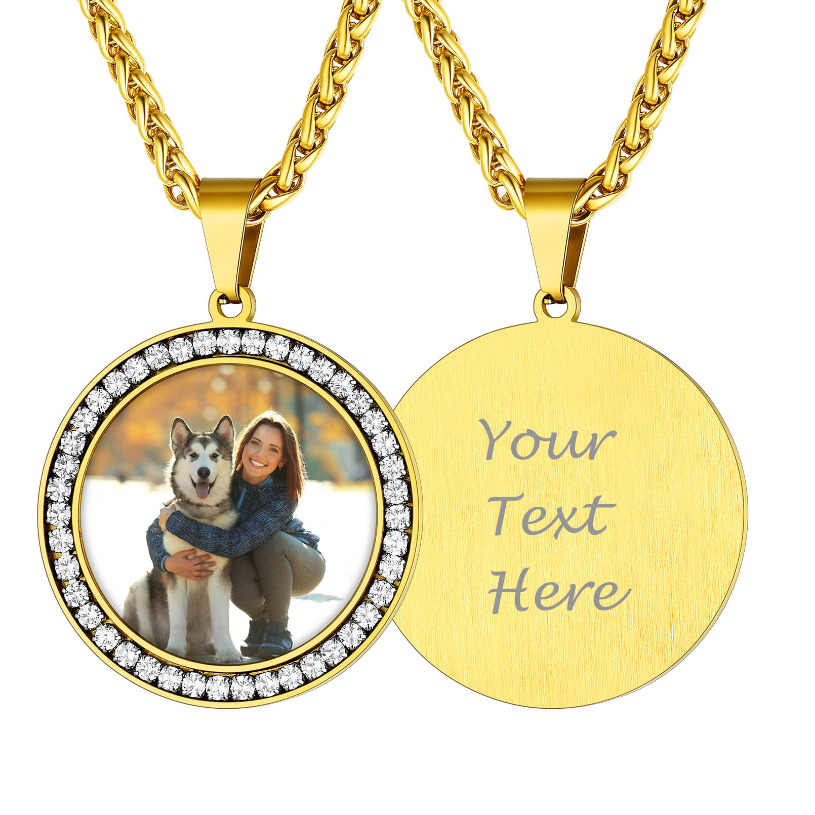 Custom Photo Round Pendant Necklace for Men Women gold