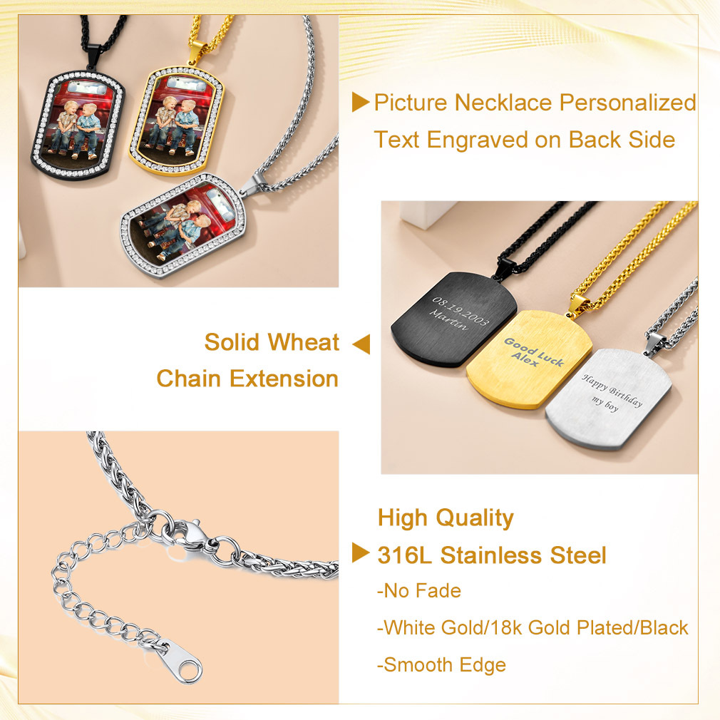 Custom Photo Dog Tag Pendant Necklace for Men 