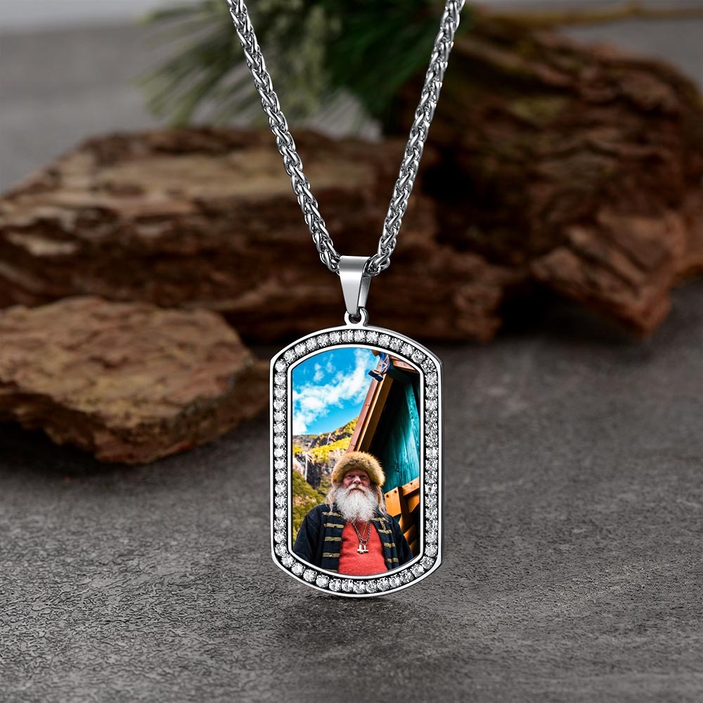 Custom Photo Dog Tag CZ Pendant Necklace for Men occasion
