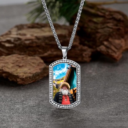 Custom Photo Dog Tag CZ Pendant Necklace for Men occasion
