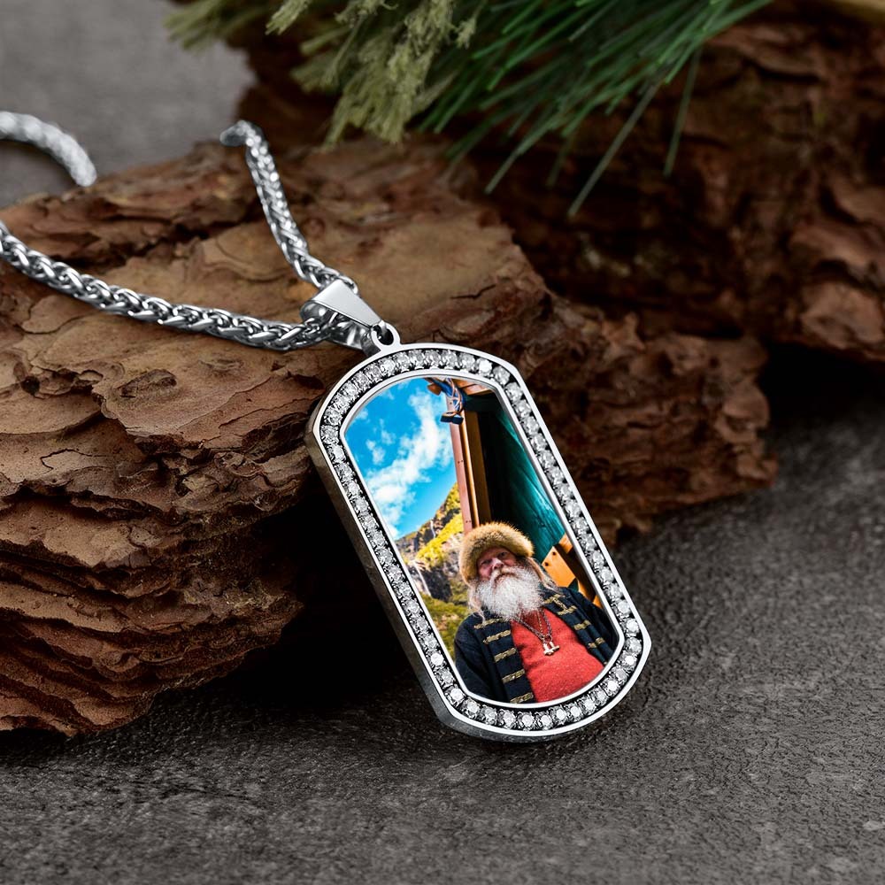 Custom Photo Dog Tag CZ Pendant Necklace for Men  silver occasion